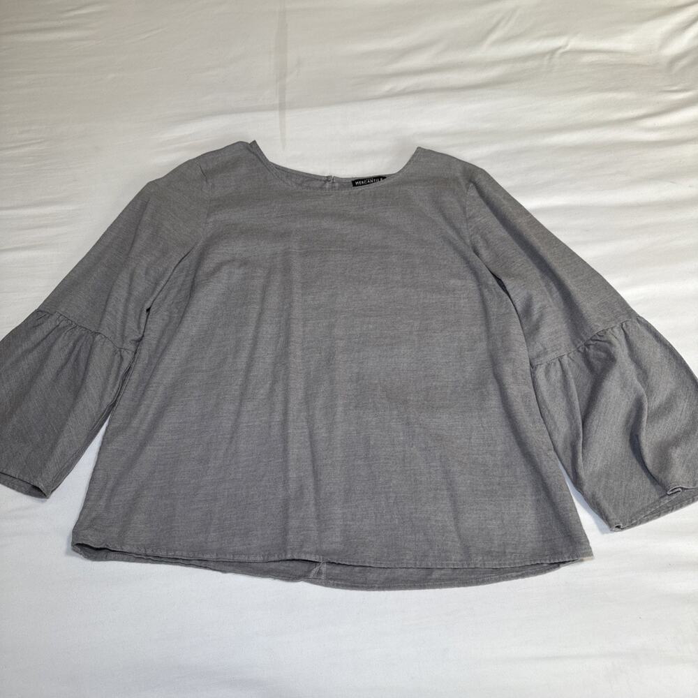 J Crew Mercantile Womens Gray Long Bell Sleeve Top 100% Cotton Shirt Sz 14 EUC